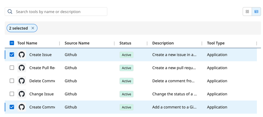 screenshot of selected tools
