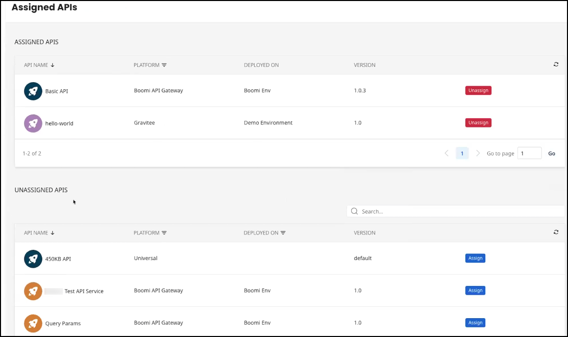 Administration Portal - API Product - Assigned APIs