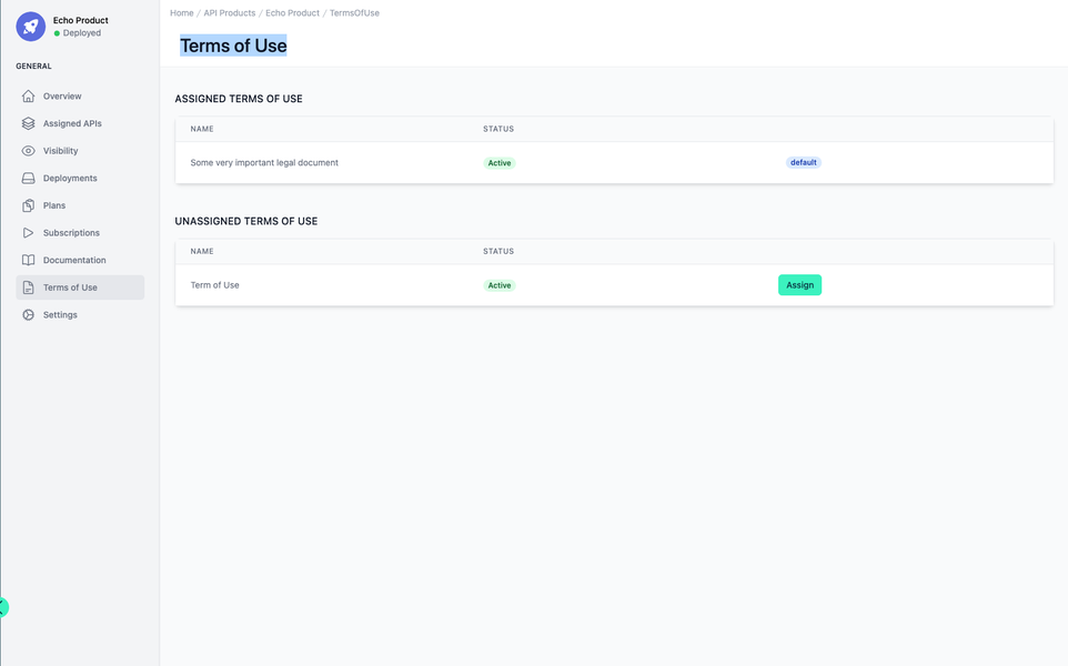Administration Portal - API Products -  Terms of Use
