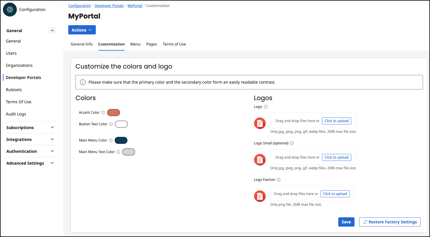 Administration Portal - Developer Portal - Customization
