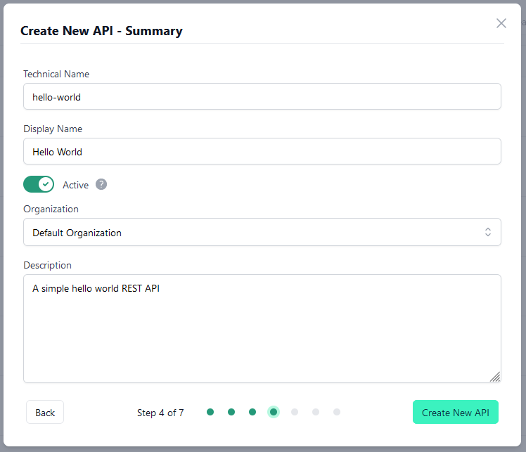 Administration Portal - Create API - Summary