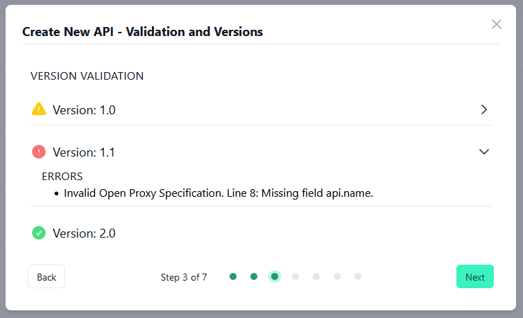 Administration Portal - Create API - Validation and Version
