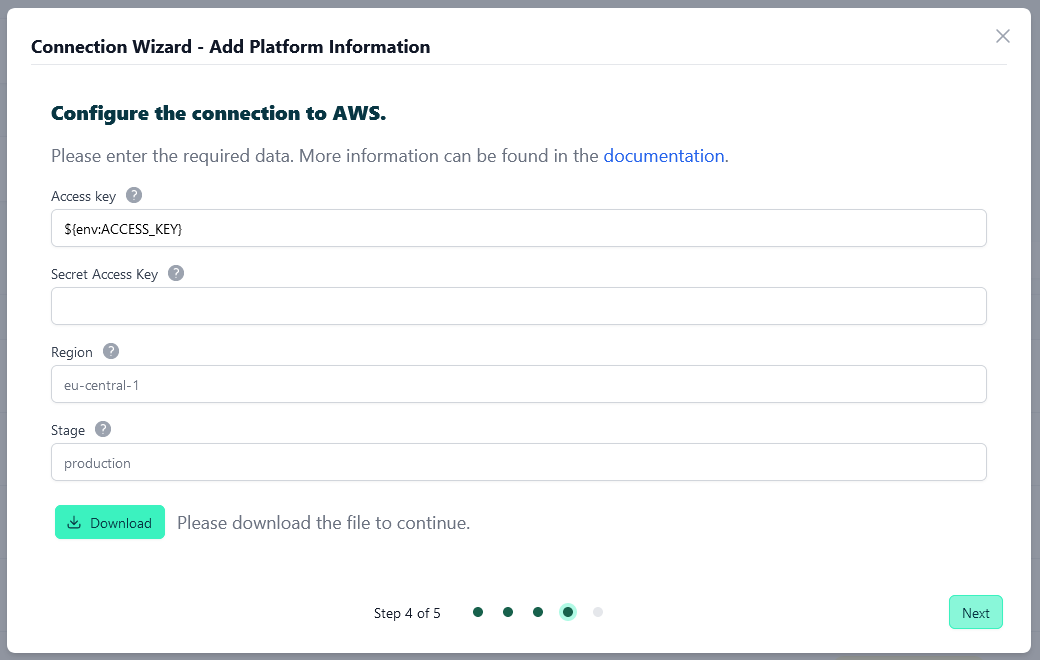 Advanced Config - Connection wizard - Add platform info