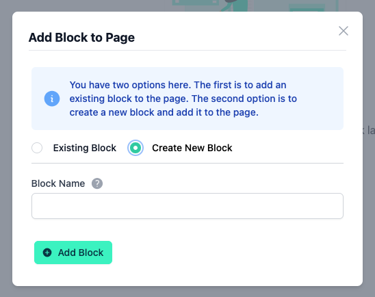 CMS - Dev Portal - Add block to page - Create new Block