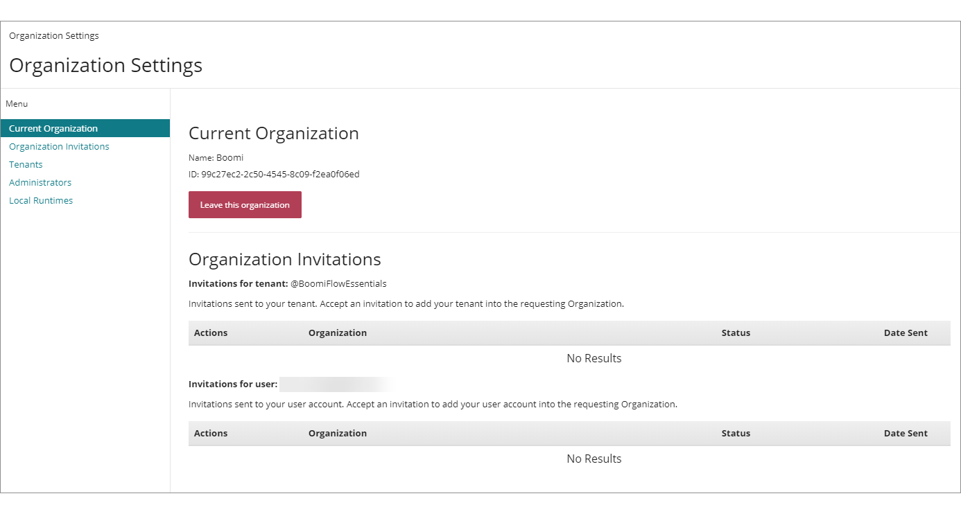 The Organization Settings page
