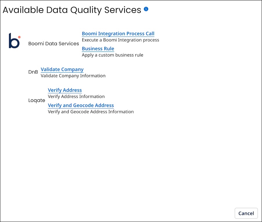 Available Data Quality Services dialog