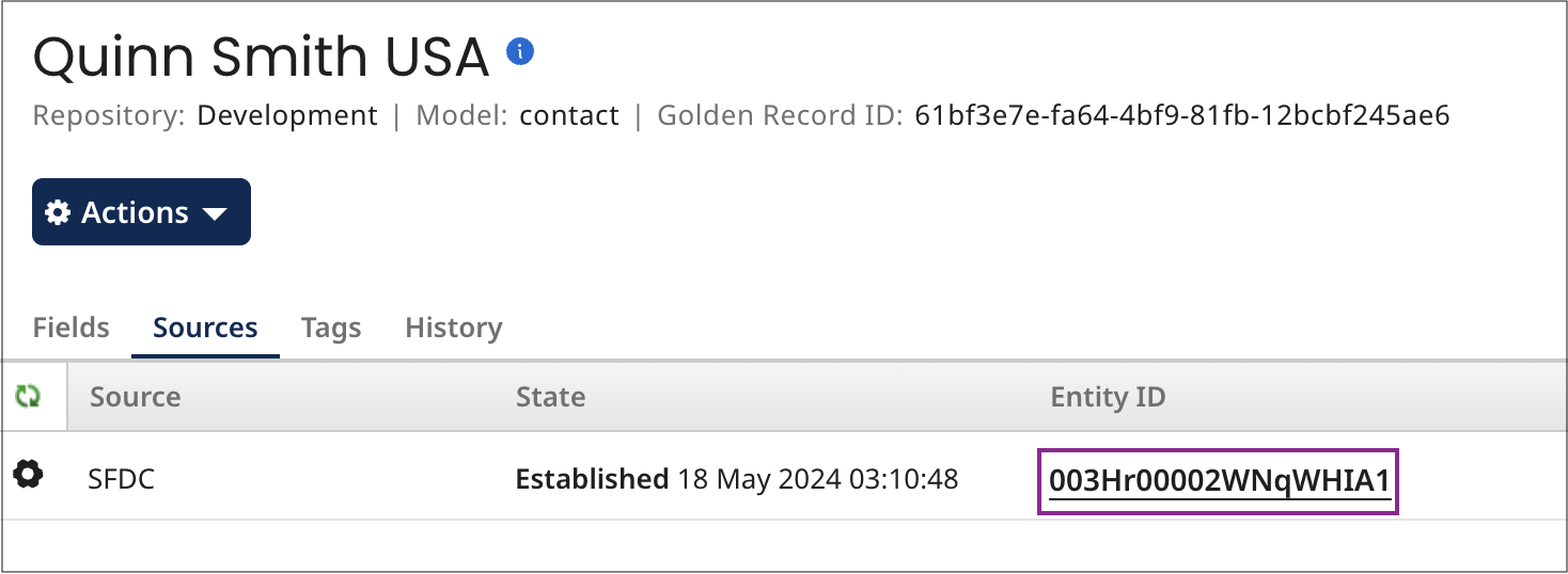 Linked Entity ID in a golden record when looking at the Sources tab