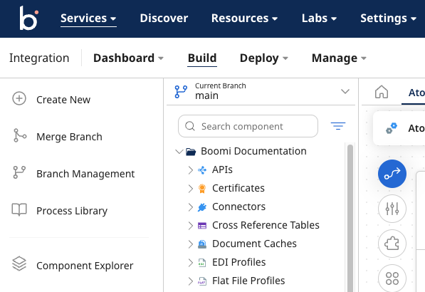 Branch features are available in the Component Explorer and shortcut sidebar