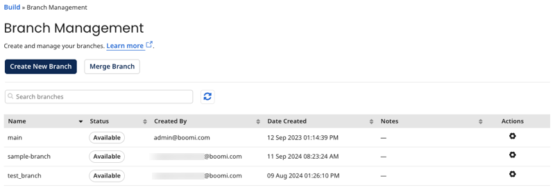 Branch management page