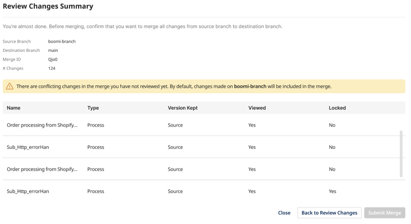 Review changes summary with unreviewed conflicts for a basic override merge