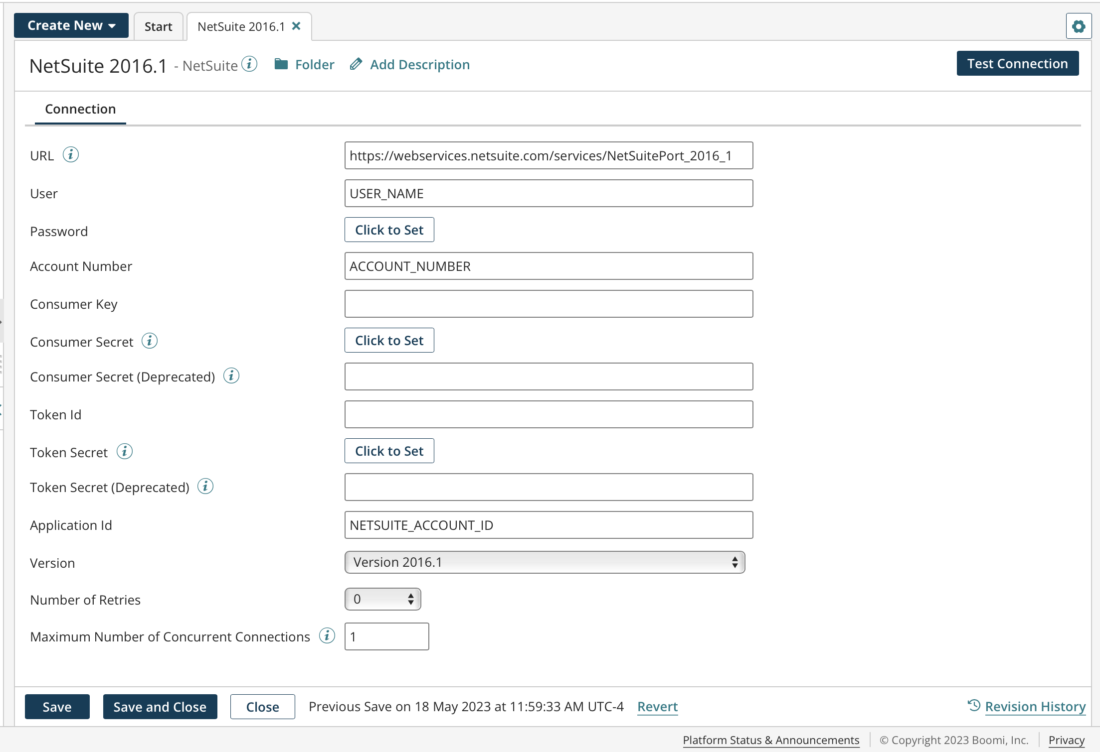 Sample NetSuite connection