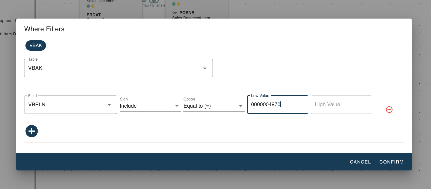 Apply Filter option with parameters filled in