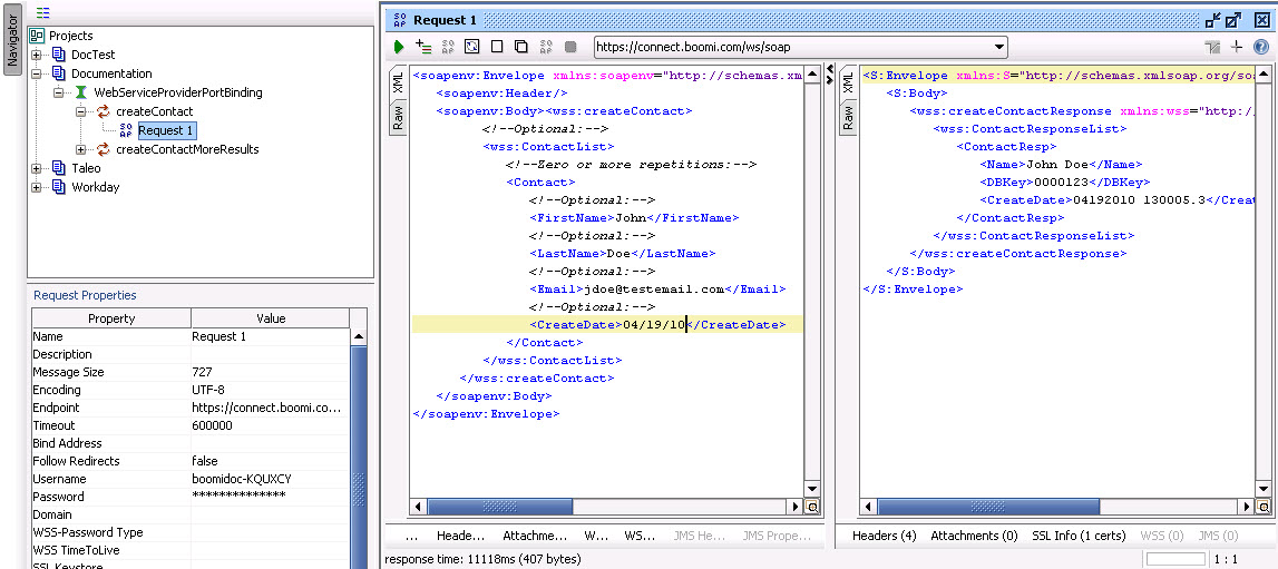 Sample SOAP response from the web server.