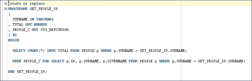 Stored procedure used in the sample profile